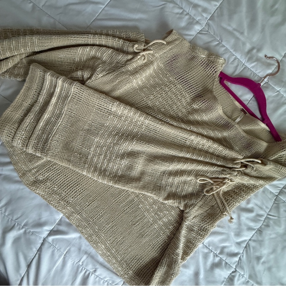 Free People Beige Knit Lace-up Sleeve Sweater – OVERSIZED XS - Picture 4 of 9